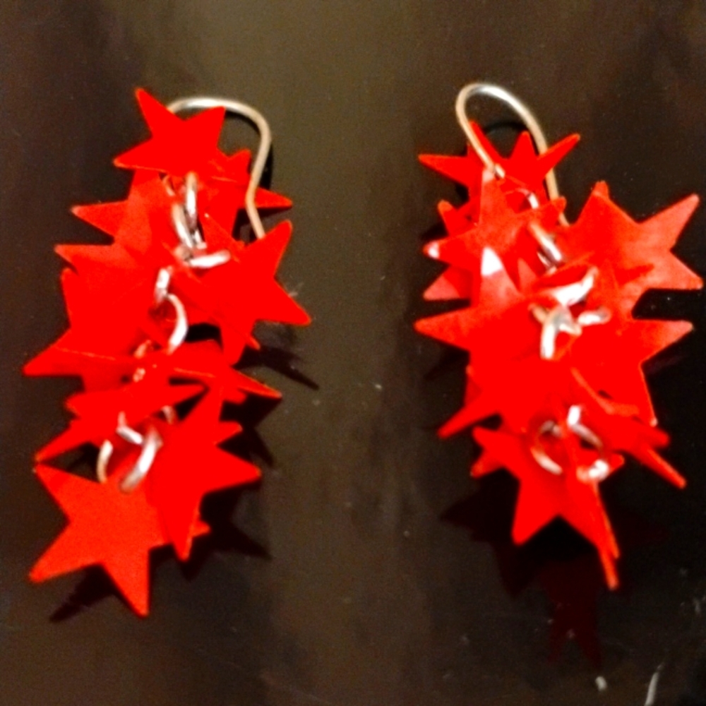 Cute silver earrings with red stars
